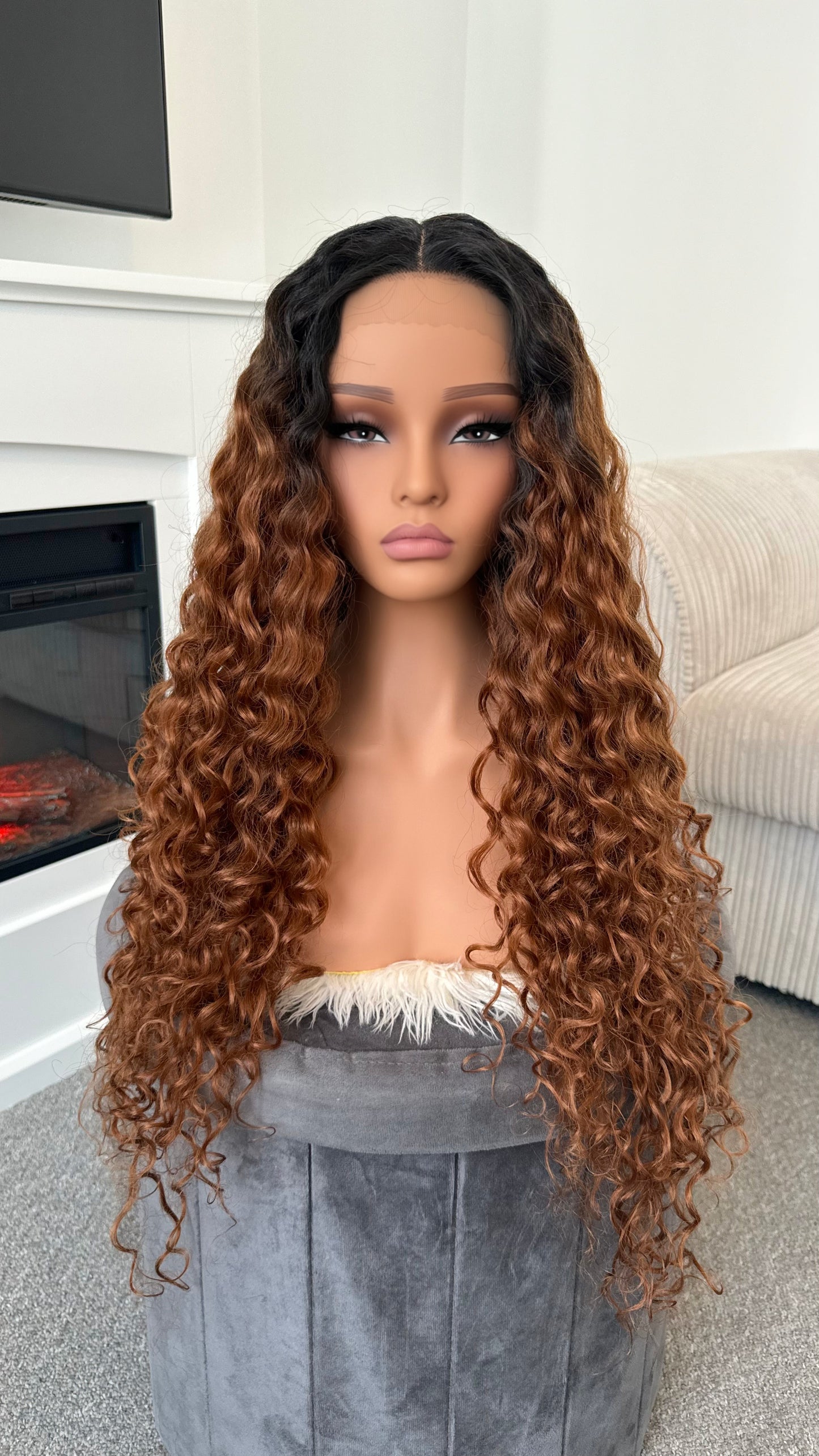 Saskia 28” Curly Brown Lace Wig