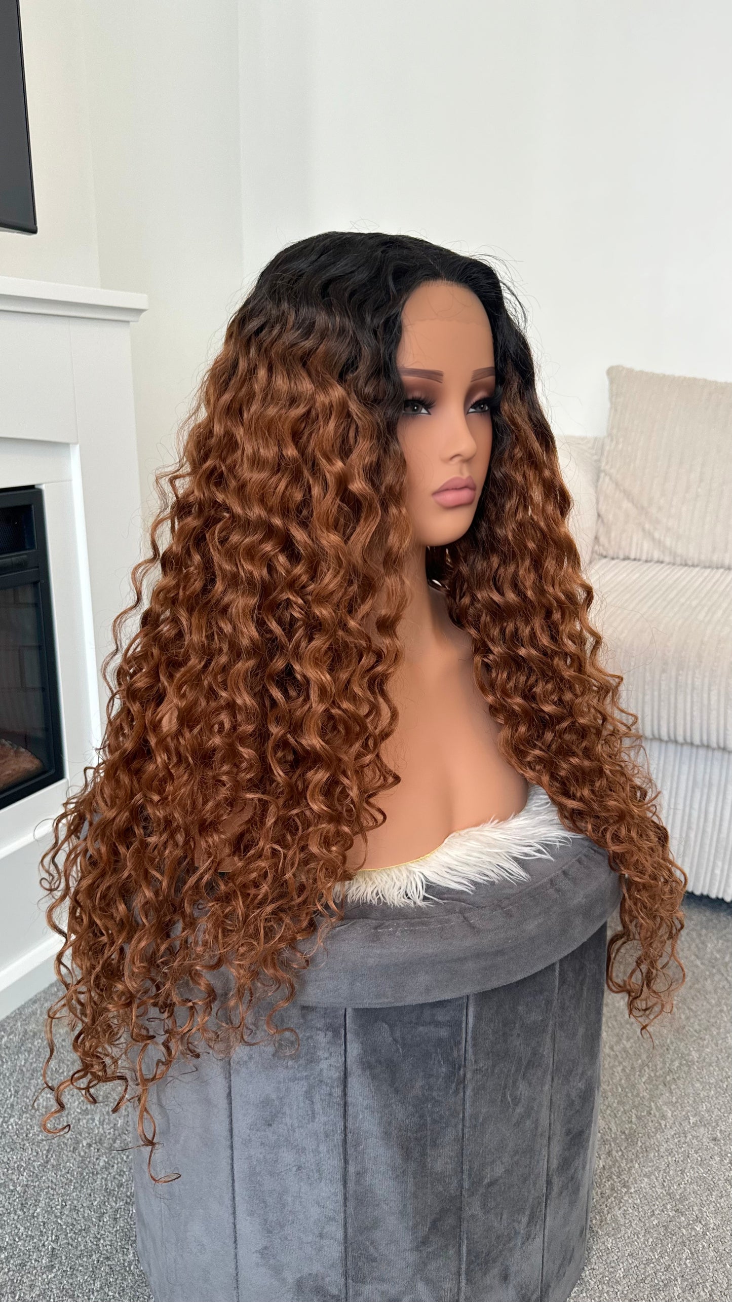 Saskia 28” Curly Brown Lace Wig