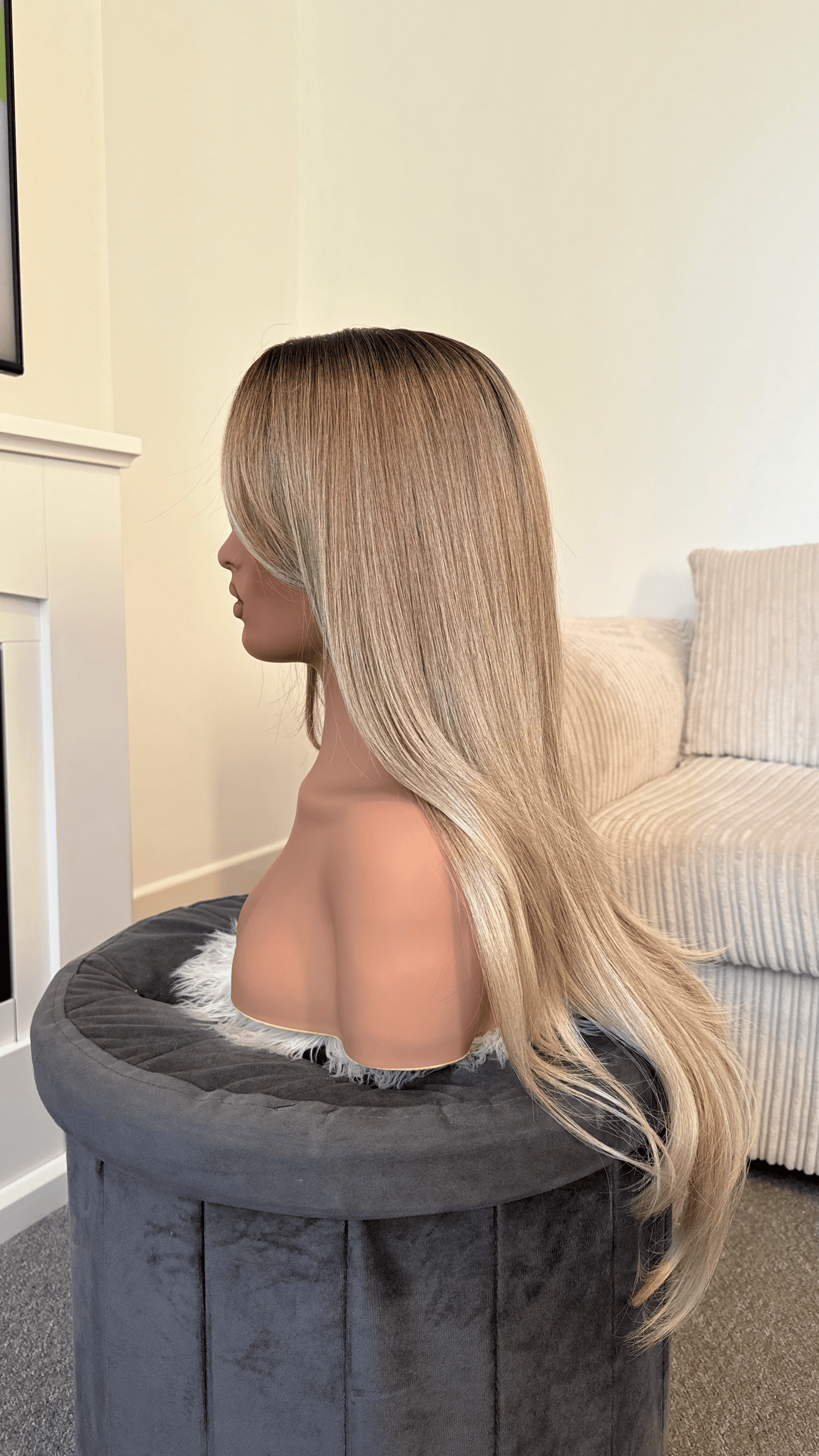 product Premium lace wig with ash blonde ombre color and lightweight design