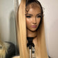 Full view of the Kennedy 36 13x4 360 lace wig with elegant blonde ombre highlights and natural lace front