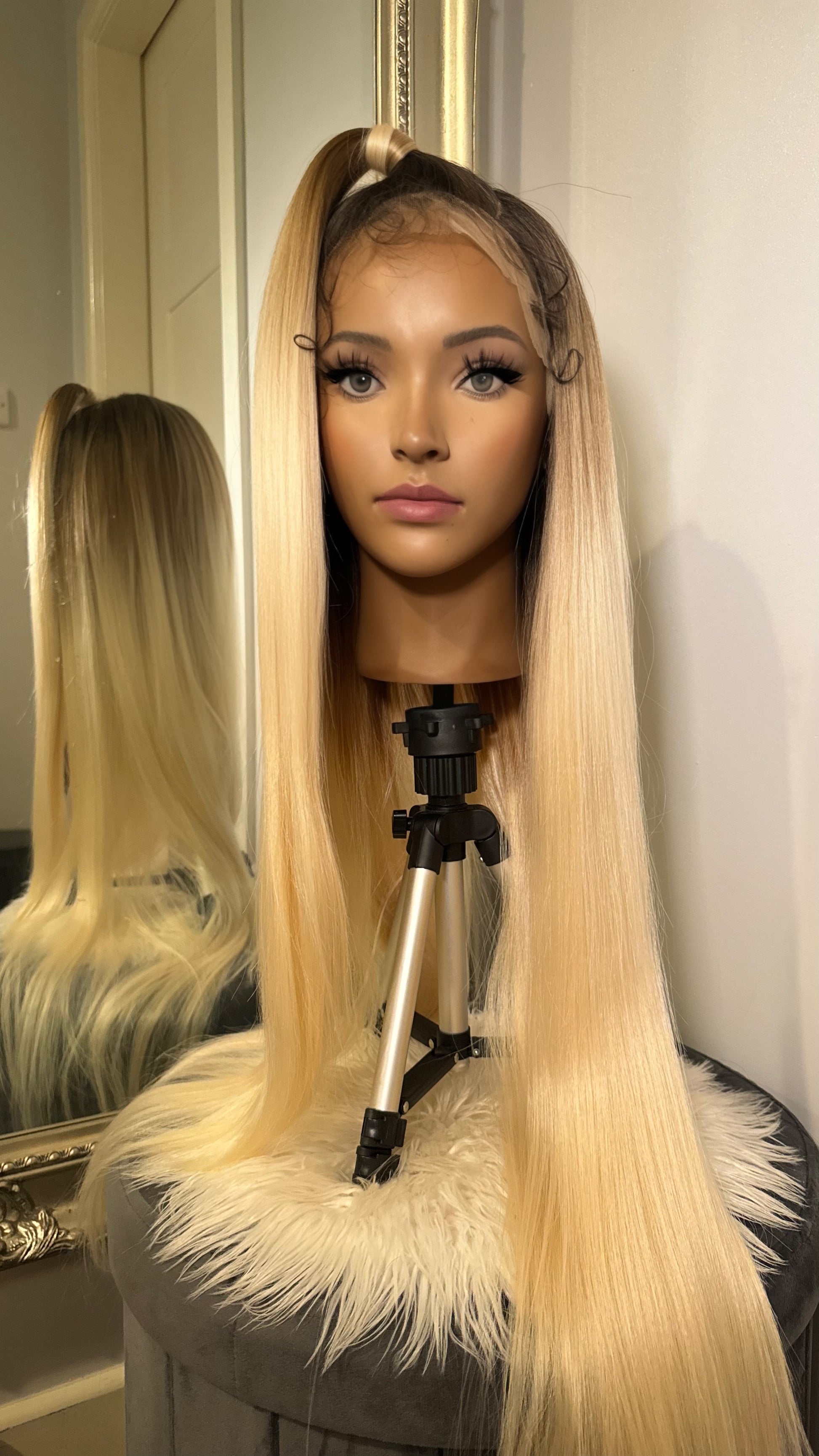 model 36 Ombre Blonde Pre-Styled 13x4 360 Lace Wig showcasing a luxurious ombre blonde color and 360 lace design