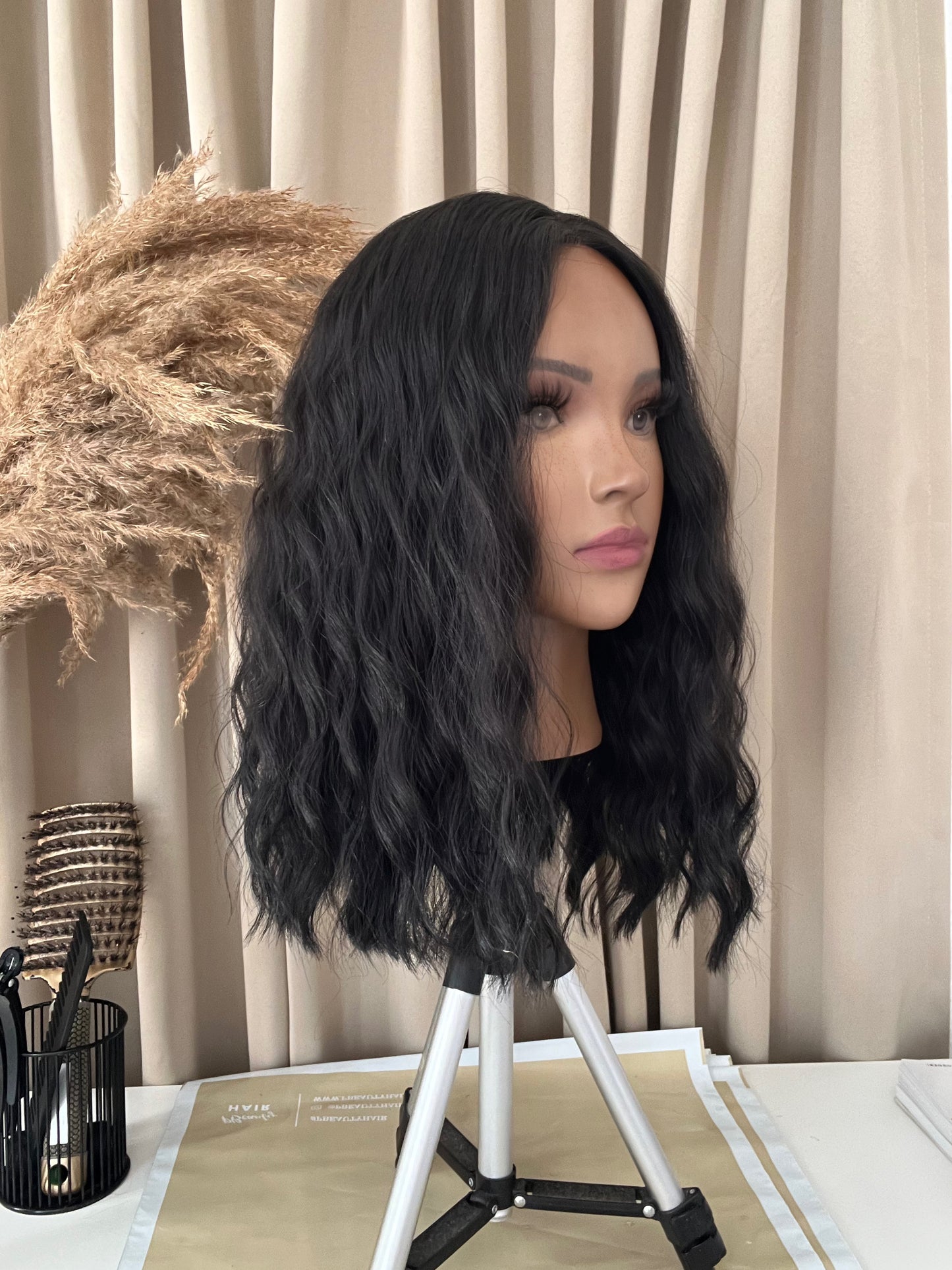 Mya 14” Wavy Black Bob Synthetic Lace Wig