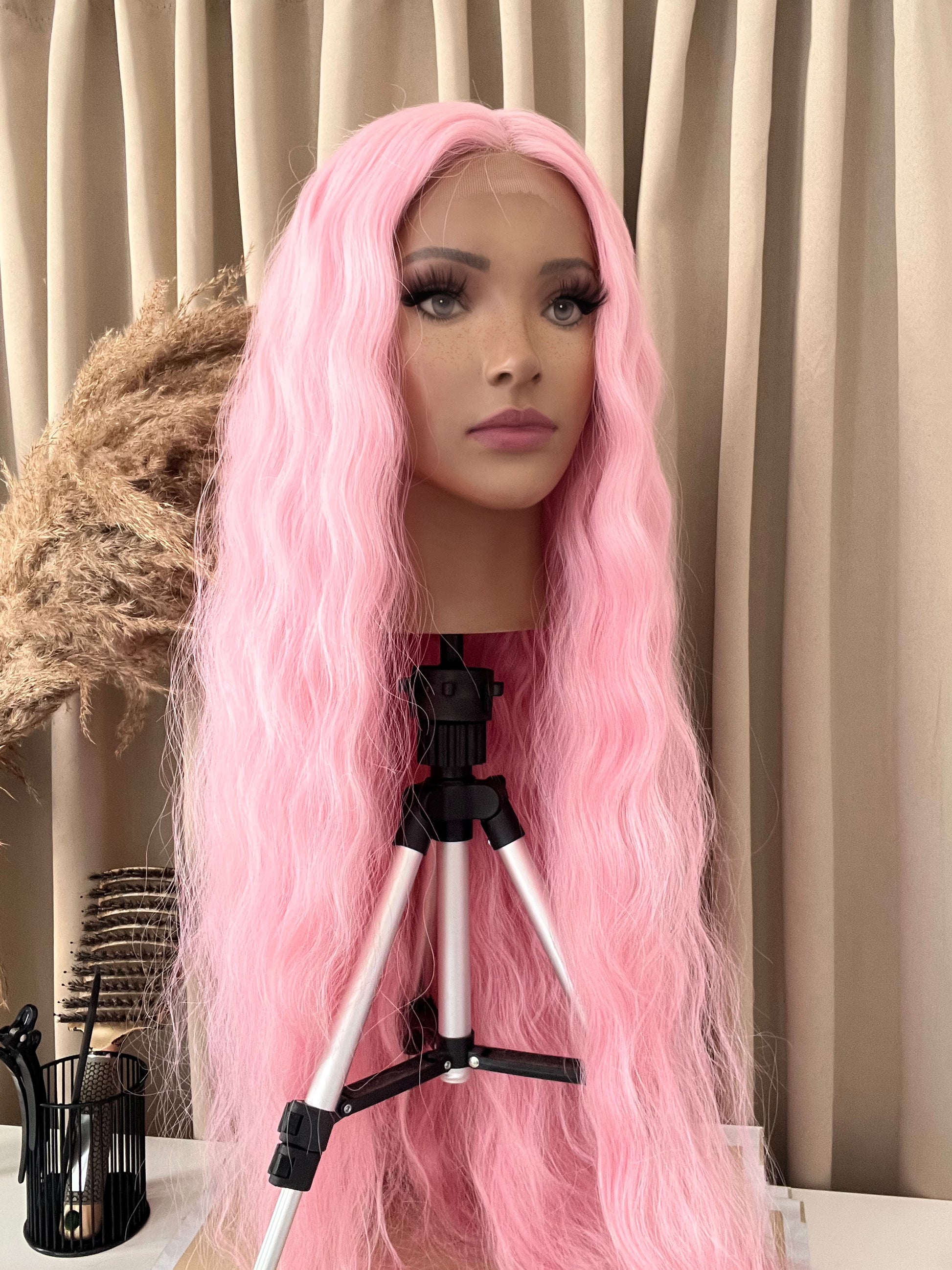 Long pink wig synthetic hair lace front wigs by pbeautyhair product