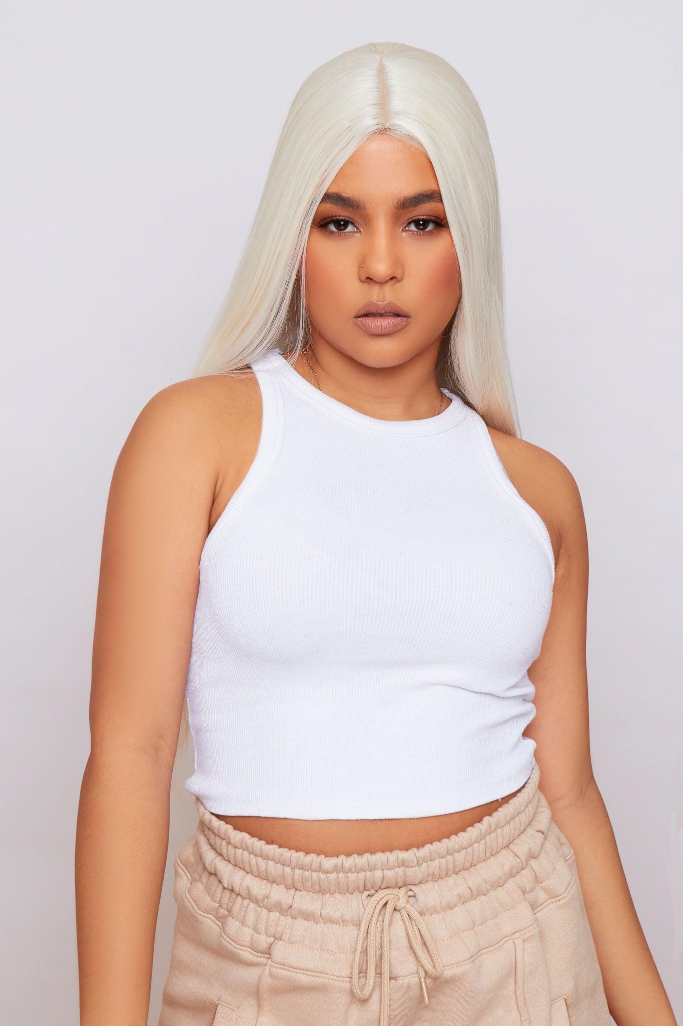 product Platinum Blonde Lace Front Wig showcasing a chic and modern platinum blonde color