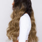Ombre brown body wave lace front wig with a rich color transition and elegant wave texture, crafted from high-quality synthetic hair