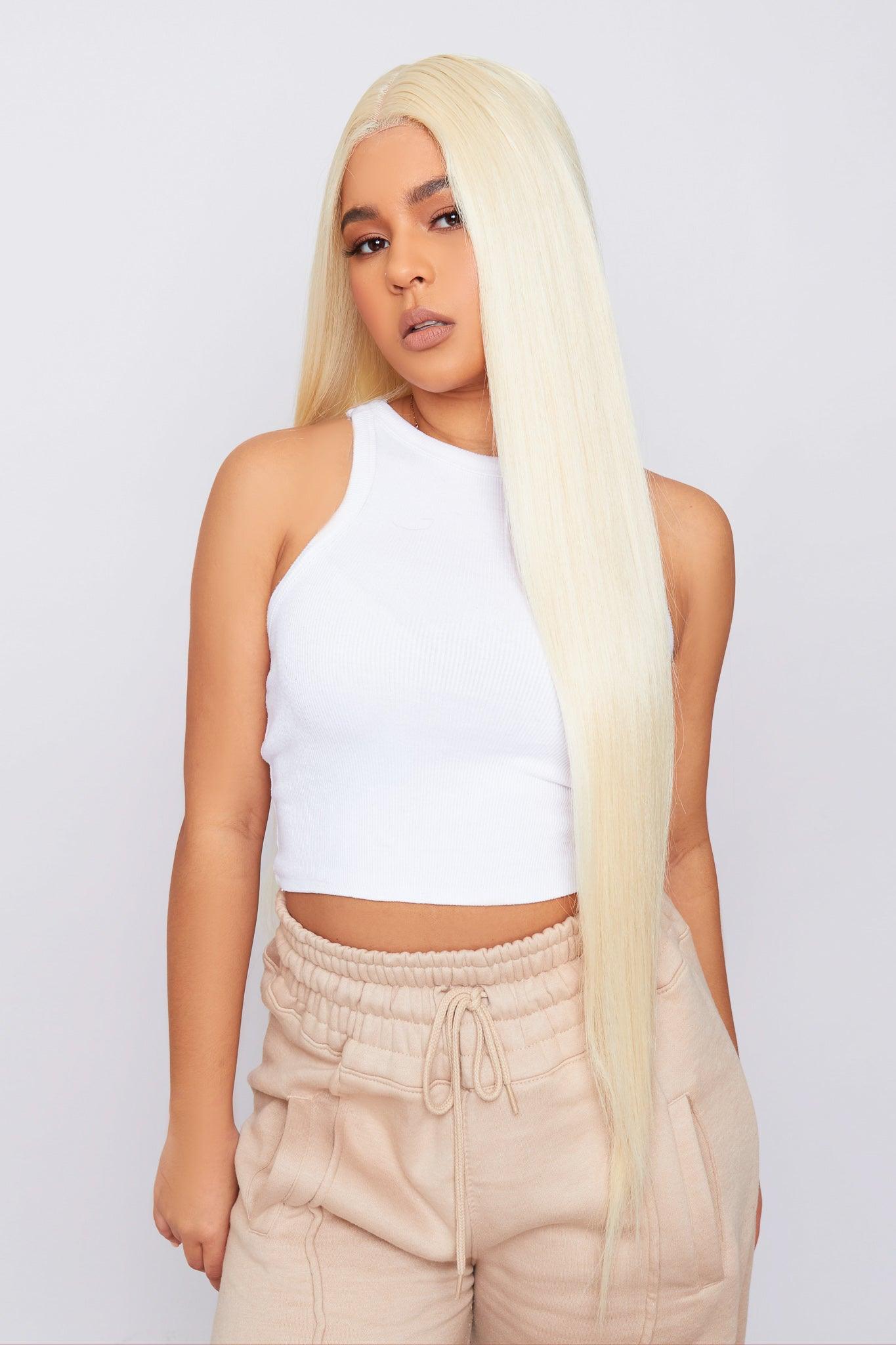 long straight 613 blonde synthetic hair wig style