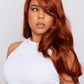 Full view of a ginger lace wig with luxurious ginger hair, emphasizing the comfortable fit and elegant style