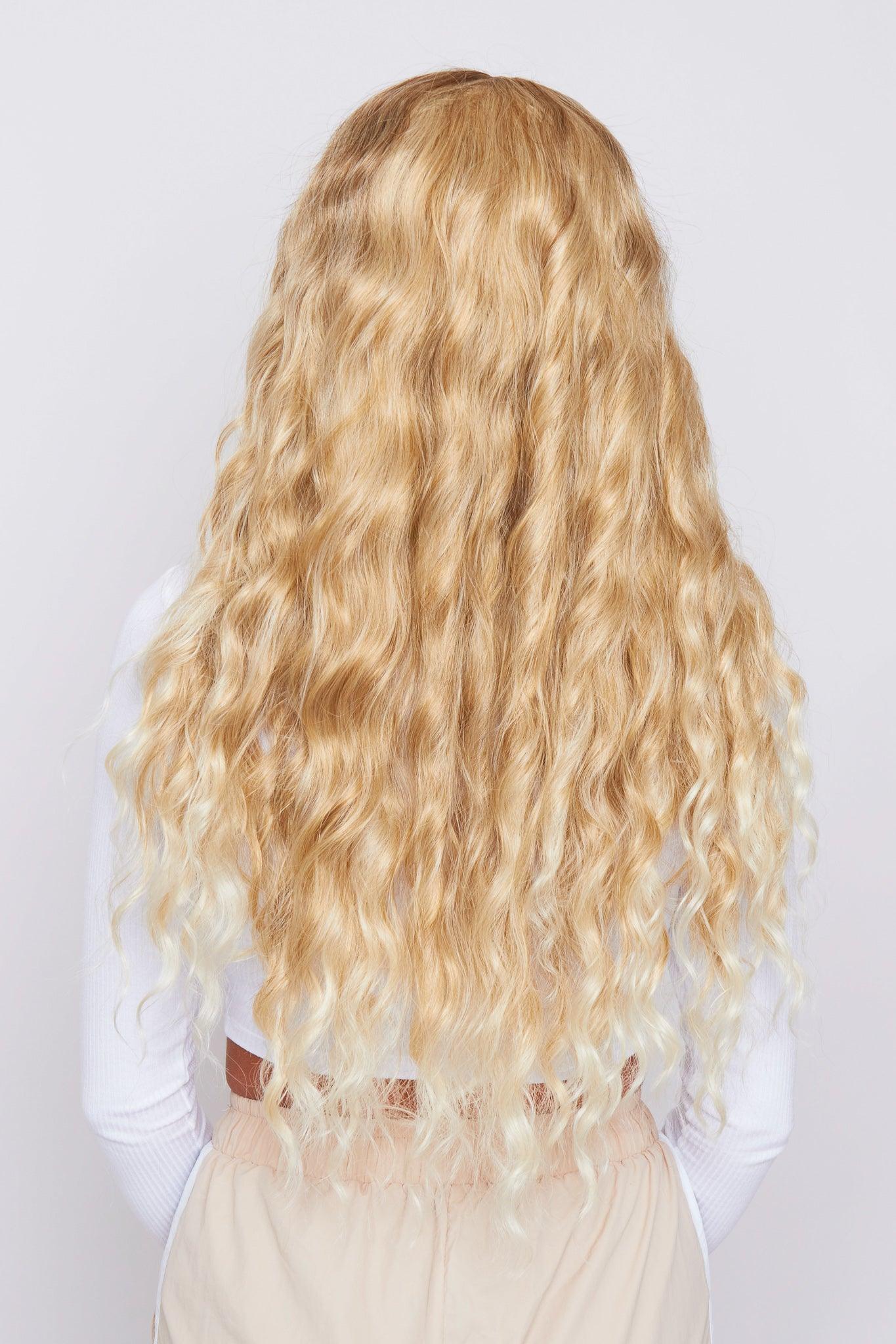 curly blonde hair wig, synthetic hair wig, heat resistant, pbeauty hair