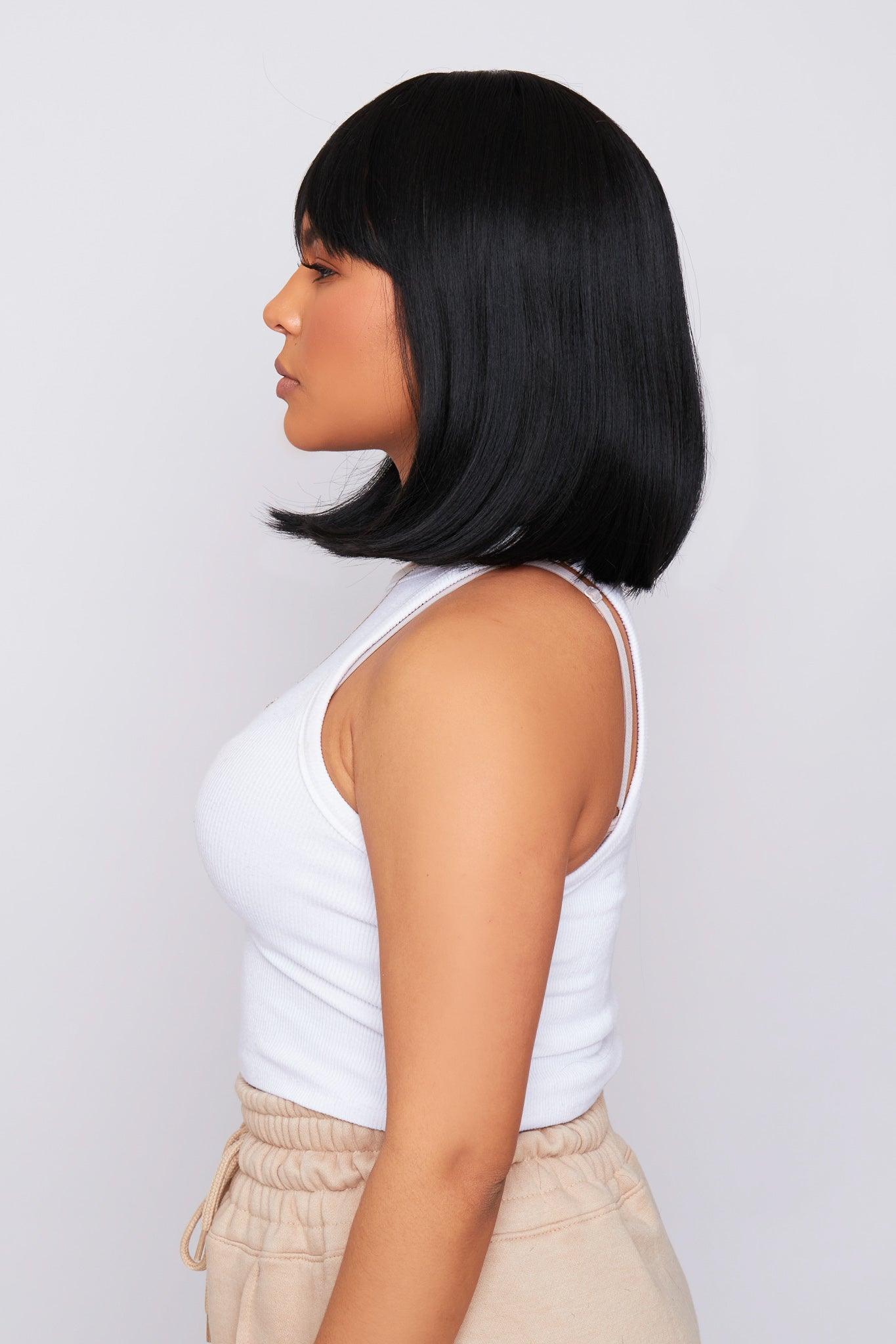 short black bob wig, synthetic hair bangs wig, pbeauty hair