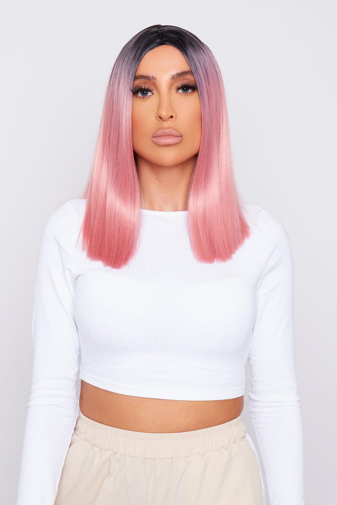 product Long Bob Pink Wig showcasing a vibrant pink color and stylish bob cut