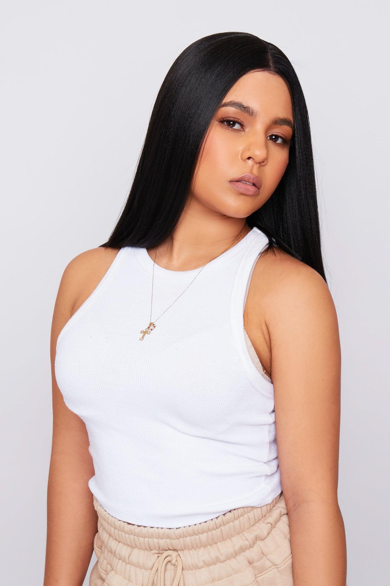 product 14-inch black straight synthetic lace front wig, heat resistant, natural look, PBeauty Hair